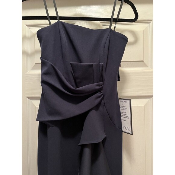 Betsy & Adam Ruffle Cascade Strapless Fit Flare Navy Prom Evening Gown Dress 4 - Picture 2 of 16